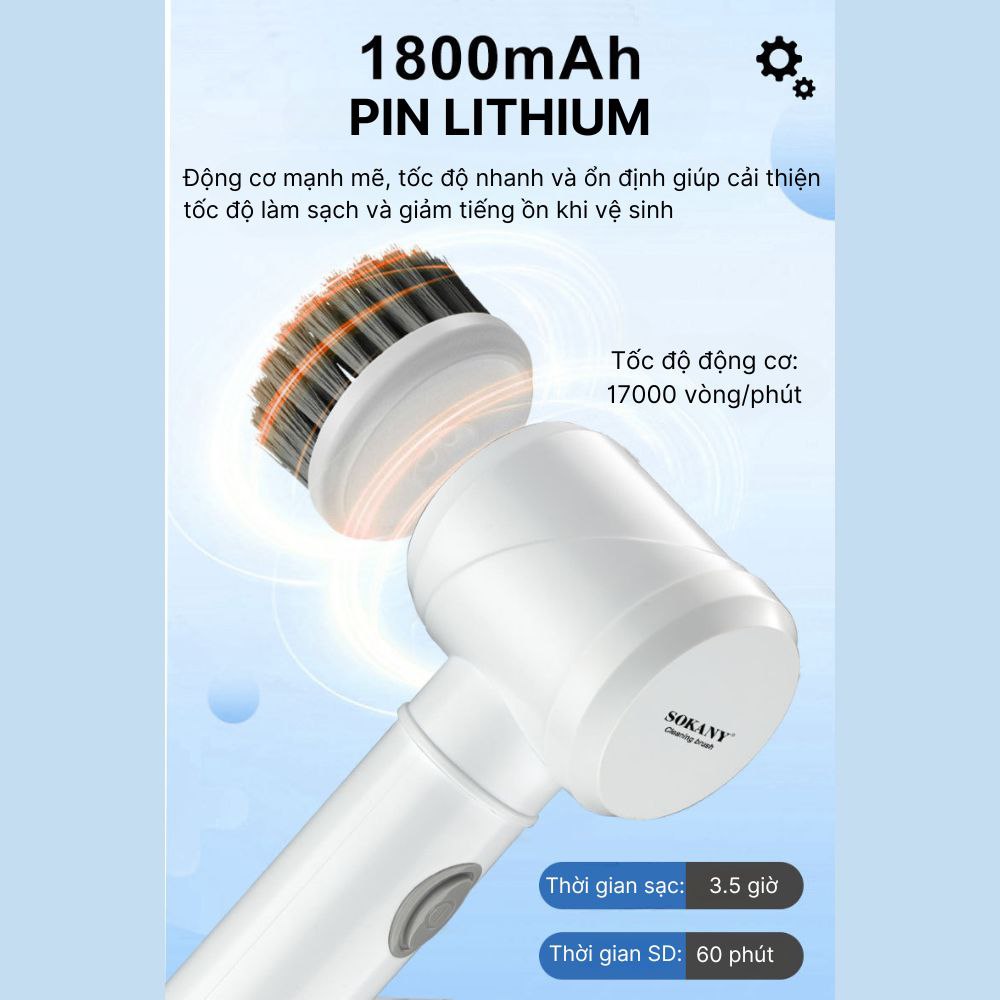 Máy cọ rửa nhà bếp cầm tay đa năng 5IN1 Sokany SK-12009 dụng cụ cọ rửa nhà bếp, bồn rửa mặt, đánh giày, có sạc pin tiện lợi - HÀNG CHÍNH HÃNG - DELIYA