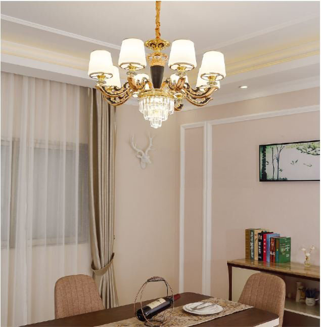 Đèn chùm HIRO pha lê 8 tay trang trí nhà cửa hiện đại - kèm bóng Led chuyên dụng