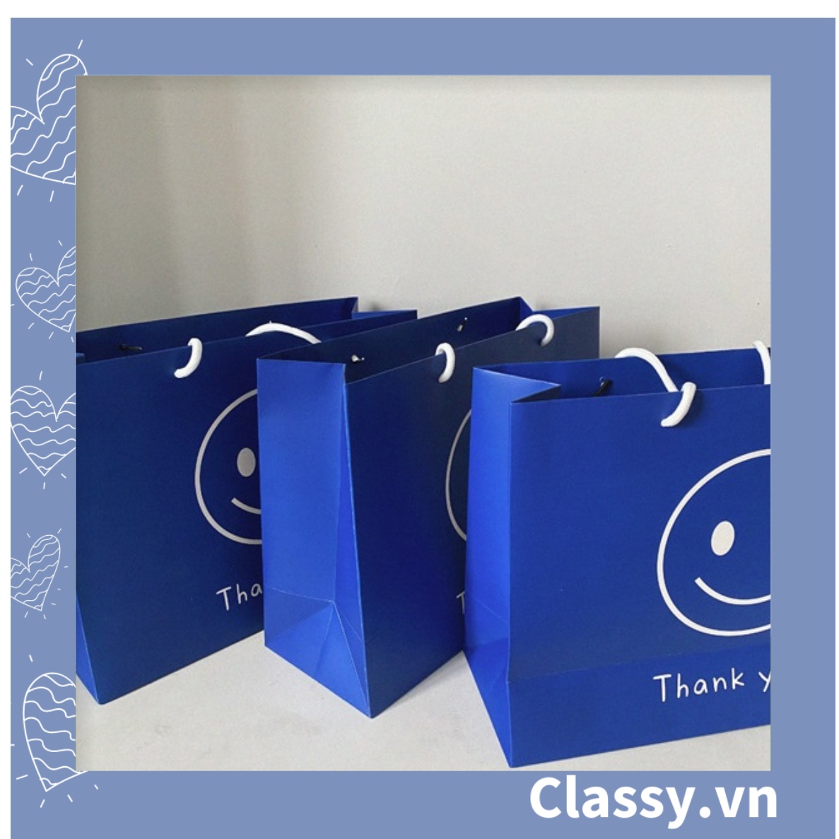 túi giấy Classy quai xách Classy hình mặt cười, trái tim màu xanh dương Q1349