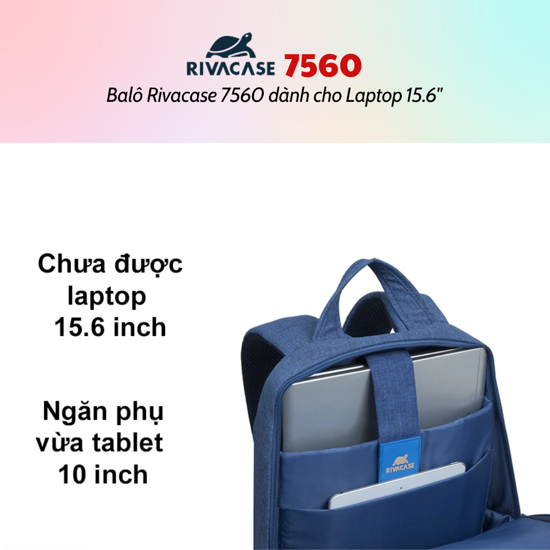 Balô Rivacase 7560 Dành Cho Laptop 15.6&quot; - Hàng Chính Hãng - Bảo Hành 24 Tháng