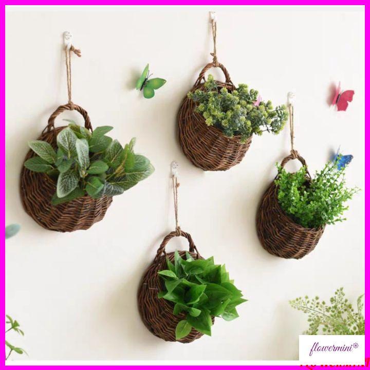 Giỏ mây đan cắm hoa giả, hoa lụa trang trí nhà cửa, quán hàng