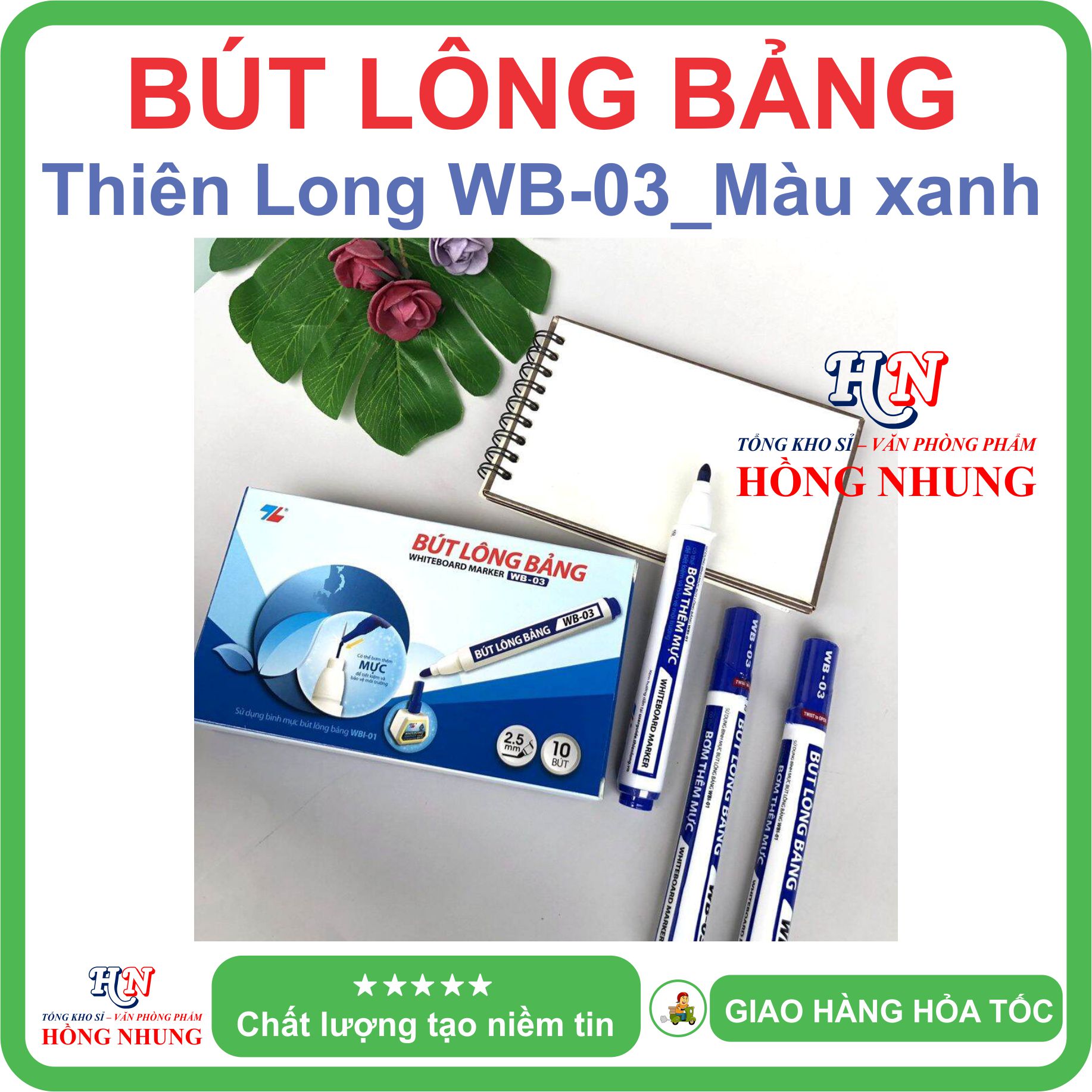 [SÉT] COMBO Hộp 10 Cây Bút Lông Viết Bảng Trắng WB-03, Mực ra đều, dễ lau chùi.