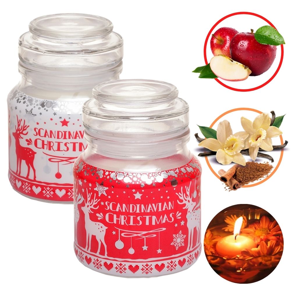 Combo 2 hũ nến thơm tinh dầu Bartek Scandinavian Christmas 130g - gừng, táo, quế, nến trang trí, thơm phòng, thư giãn, Hỗ trợ khử mùi