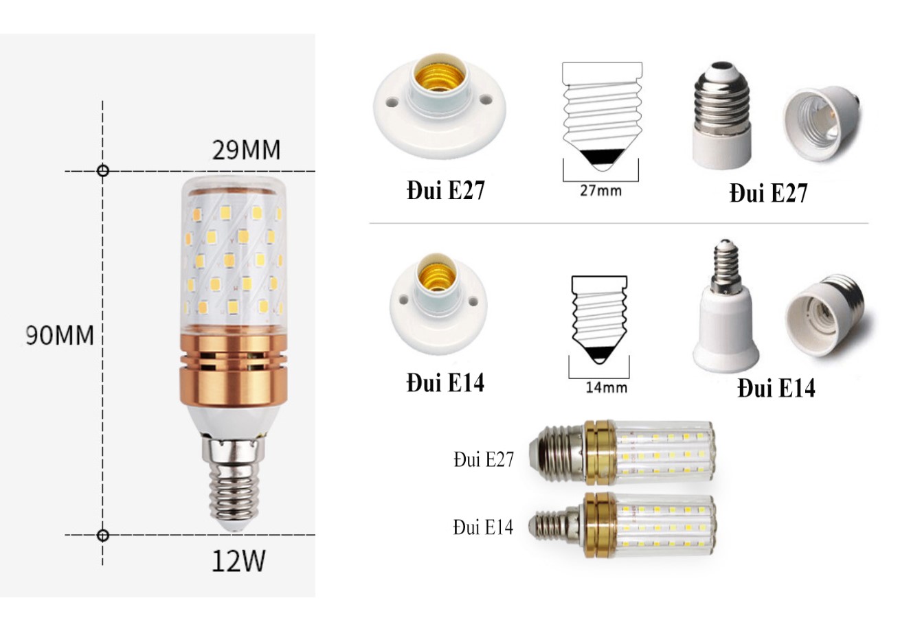 Bóng Led Bắp Ngô 12W 3 Chế Độ Ánh Sáng Trắng - Vàng - Trung Tính - Đui E14 và E27