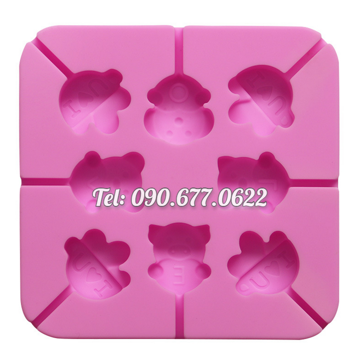 Khuôn silicone làm rau câu, làm kem, socola 8 con gấu, con heo – Mã số 1311