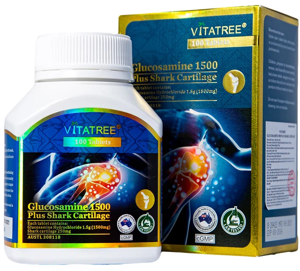 Viên uống Vitatree Glucosamine 1500 Plus Shark Cartilage hỗ trợ duy trì sức khỏe và chức năng của khớp, sụn khớp (100 viên)