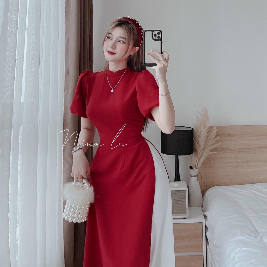 FREE SHIP sét áo dài cách tân kèm quần ống rộng rất đẹp phù hợp du xuân KIM GIA DS