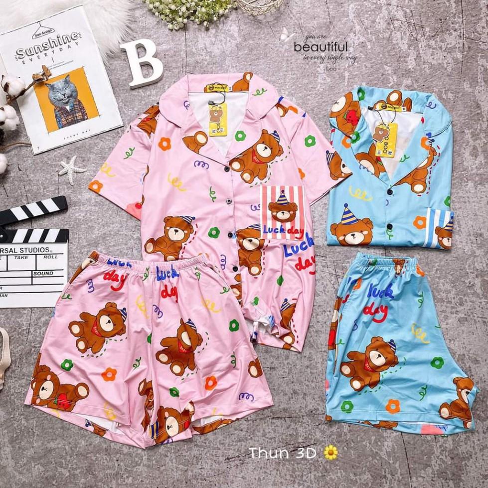 Đồ Ngủ Thun lạnh 3D cổ Pijama (form dưới 65kg)