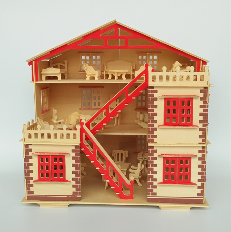 Bộ đồ chơi gỗ xếp hình 3D nhà 3 tầng