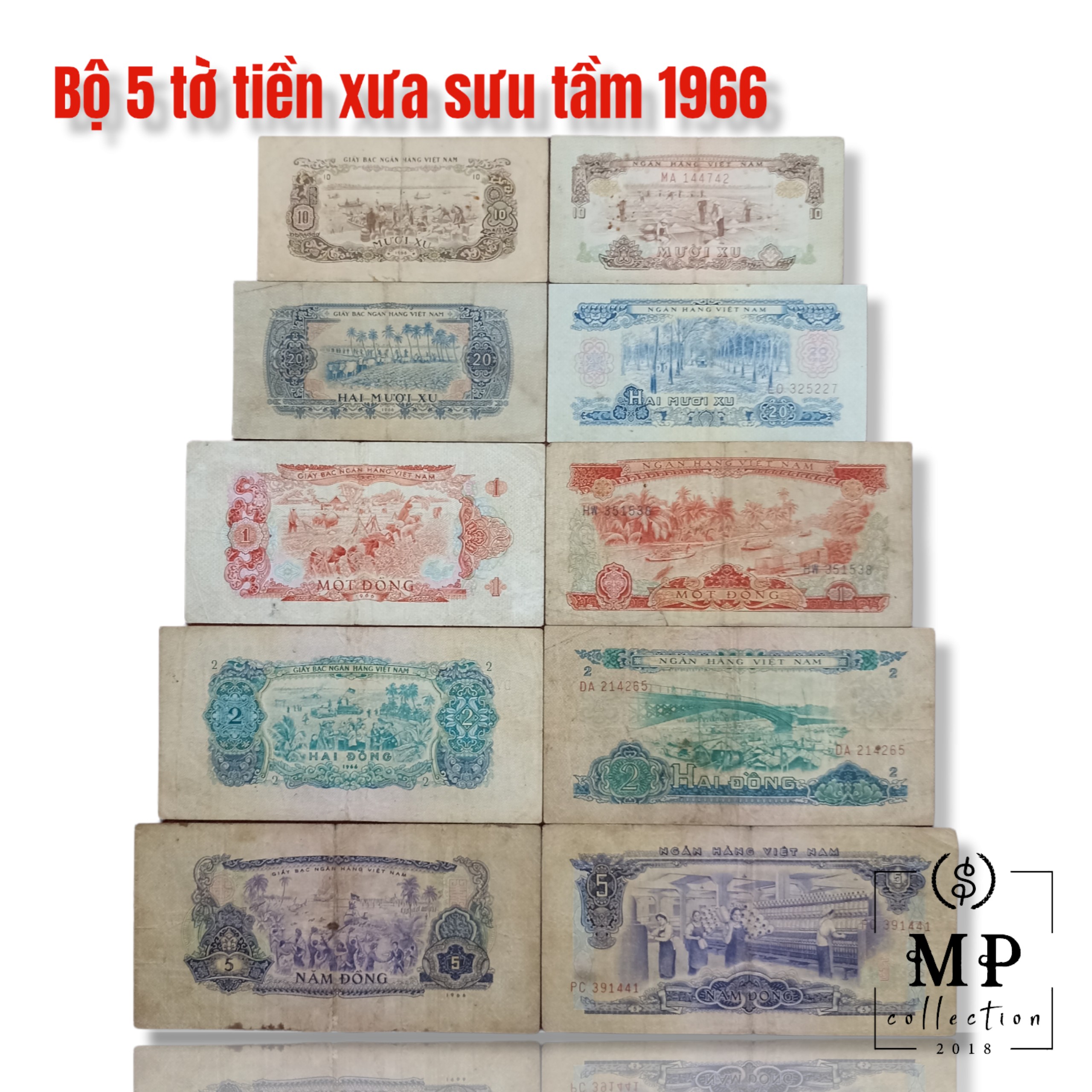 Bộ 5 tờ 1966 10 20 xu 1 2 5 đồng