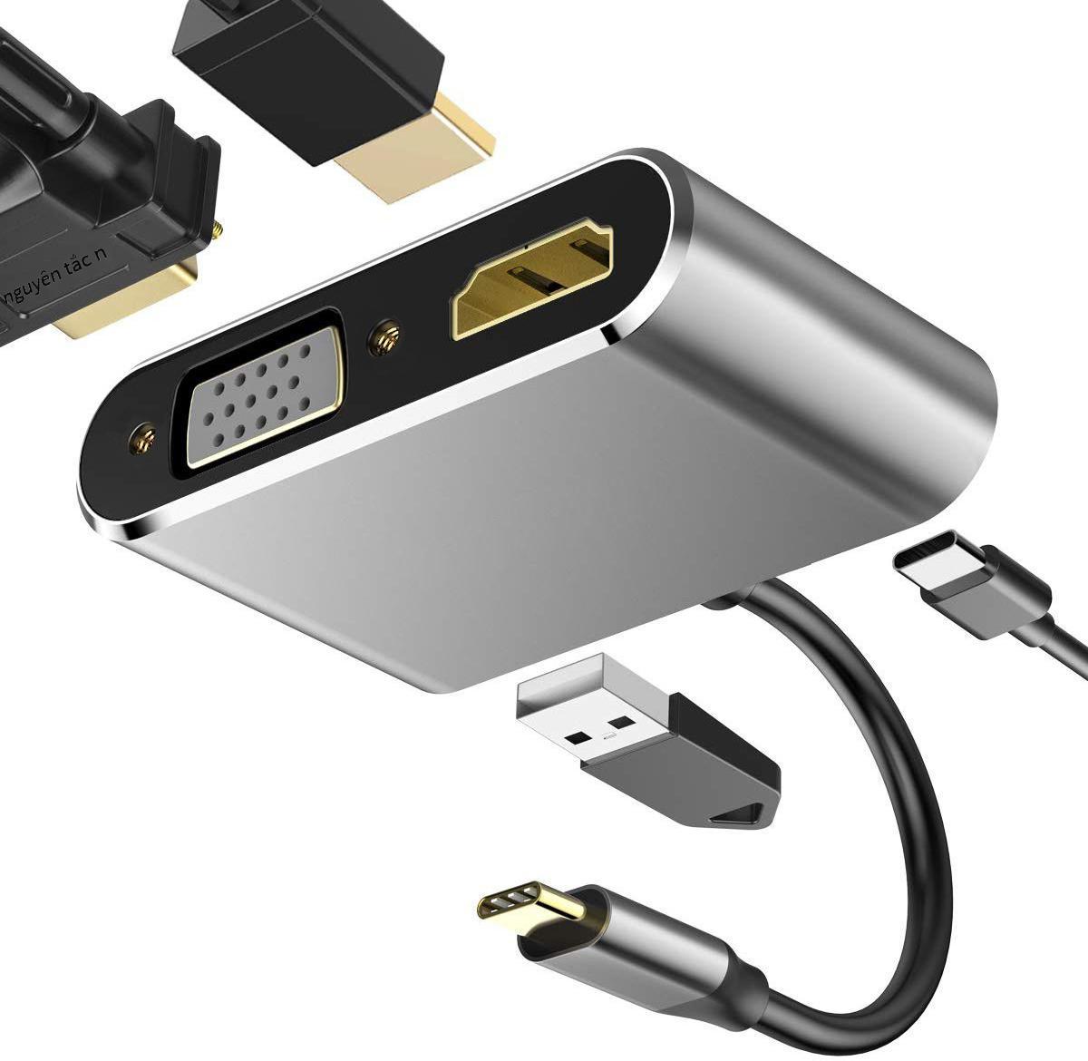 Trạm nối type-c phong cách mới nhất type-c sang hdmi + vga bộ chuyển cáp trung tâm độ nét cao bốn trong một bộ chuyển đổi hdmi nữ