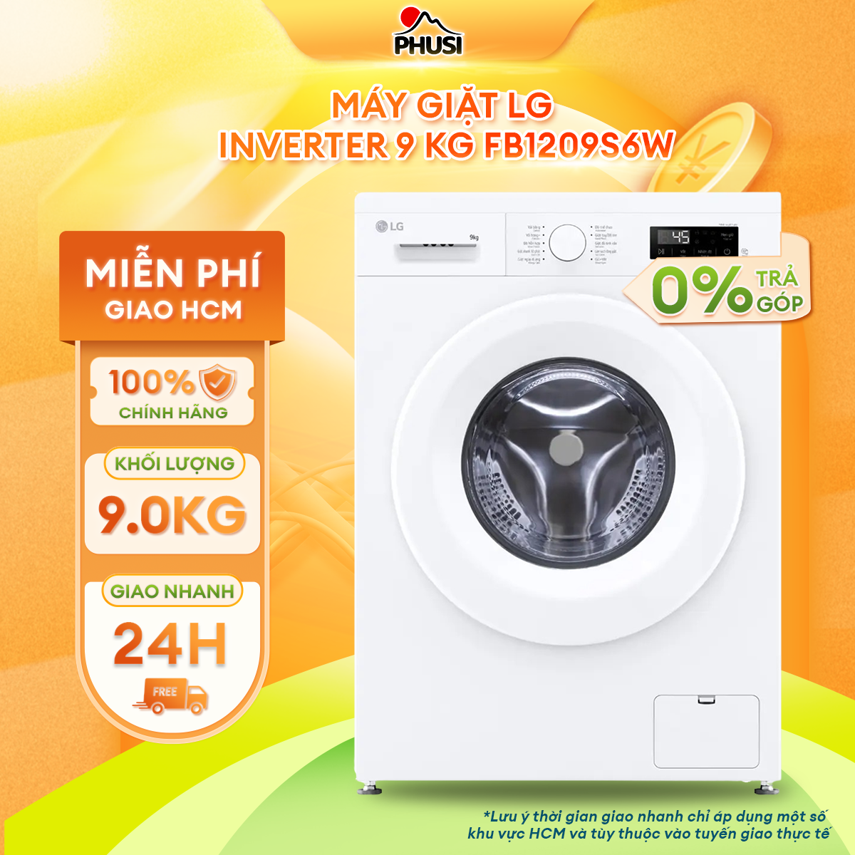 Máy giặt LG Inverter 9 kg FB1209S6W - Hàng chính hãng - Giao HCM và 1 số tỉnh thành