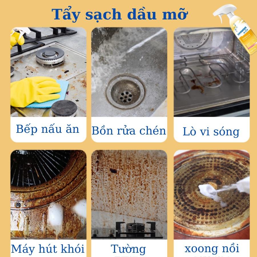 Chai xịt bọt tuyết tẩy rửa nhà bếp SEAWAYS - với thiết kế 2 đầu phun đa năng, chai 500ml