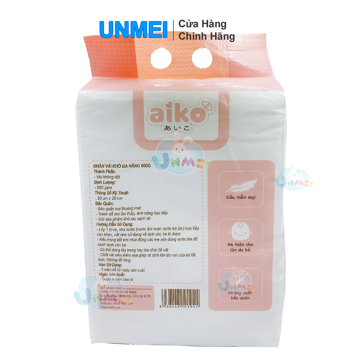 (Bịch Khăn Rút) Khăn Vải Khô Đa Năng Aiko 600g Siêu Mềm Mại, Không Chất Bảo Quản, An Toàn Cho Bé Dạng Rút KT:(19x20cm)