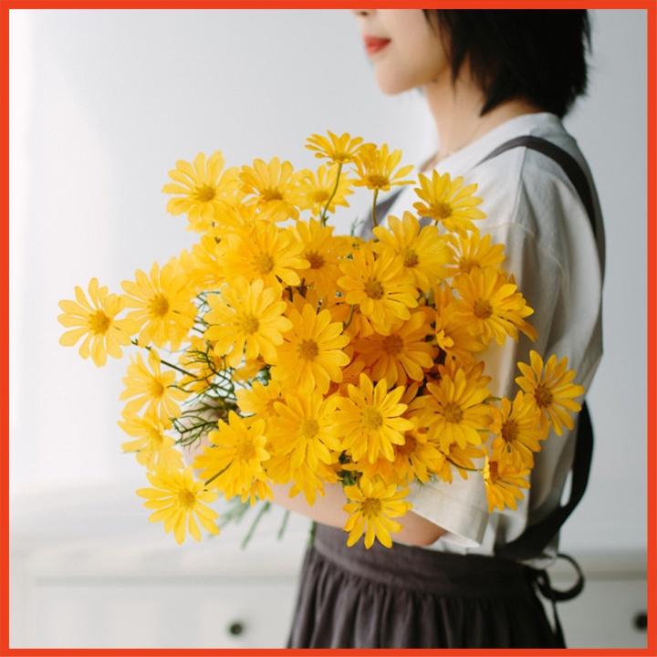 Hoa cúc họa mi vintage cành lớn màu vàng, 1 cành 5 bông