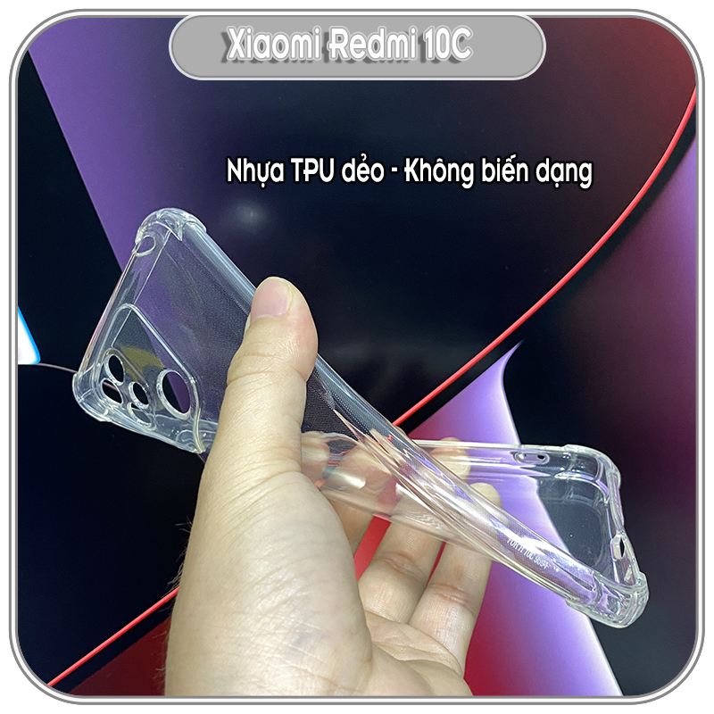 Ốp lưng cho Xiaomi Redmi 10C TPU Trong Suốt Che Camera, 4 góc chống sốc