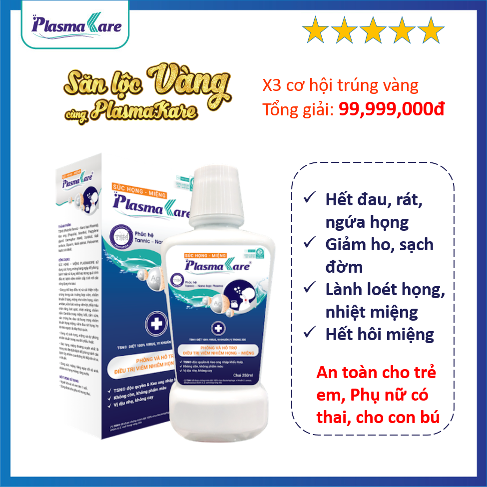 Nước súc họng miệng nano bạc PlasmaKare giảm rát họng, dịu cơn ho, phòng tái phát VlÊM họng chai 250ml