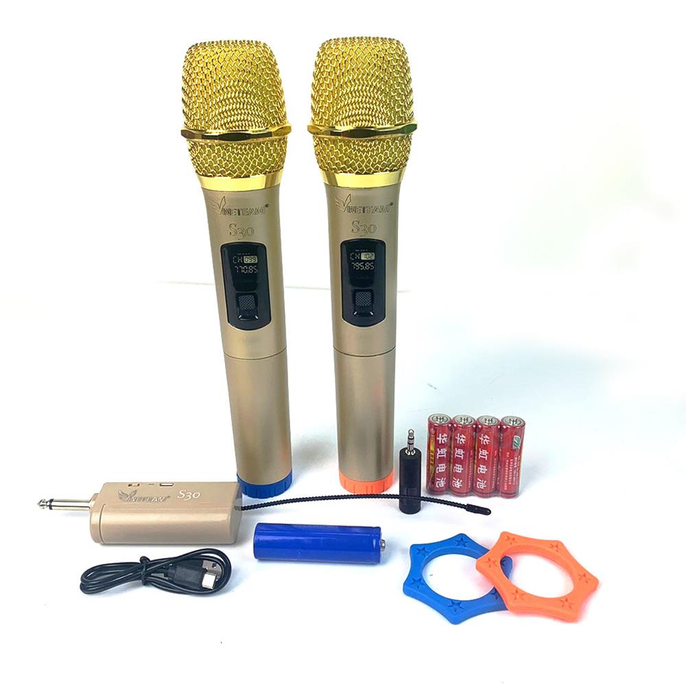 Bộ 2 Micro Không Dây karaoke VINETTEAM S30 cao cấp ,Sóng UHF Dành Cho Amly , Loa Kéo - Hỗ Trợ Các Thiết Bị Có Jack Cắm 3.5mm Và 6.5mm 2 Chống Lăn Mic , 04 Viên Pin- Hàng chính hãng