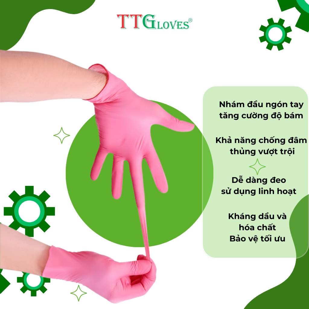 Găng Tay Cao Su Y Tế Size M Không Bột Nitrile TTGLOVES Màu Hồng (100 Chiếc)