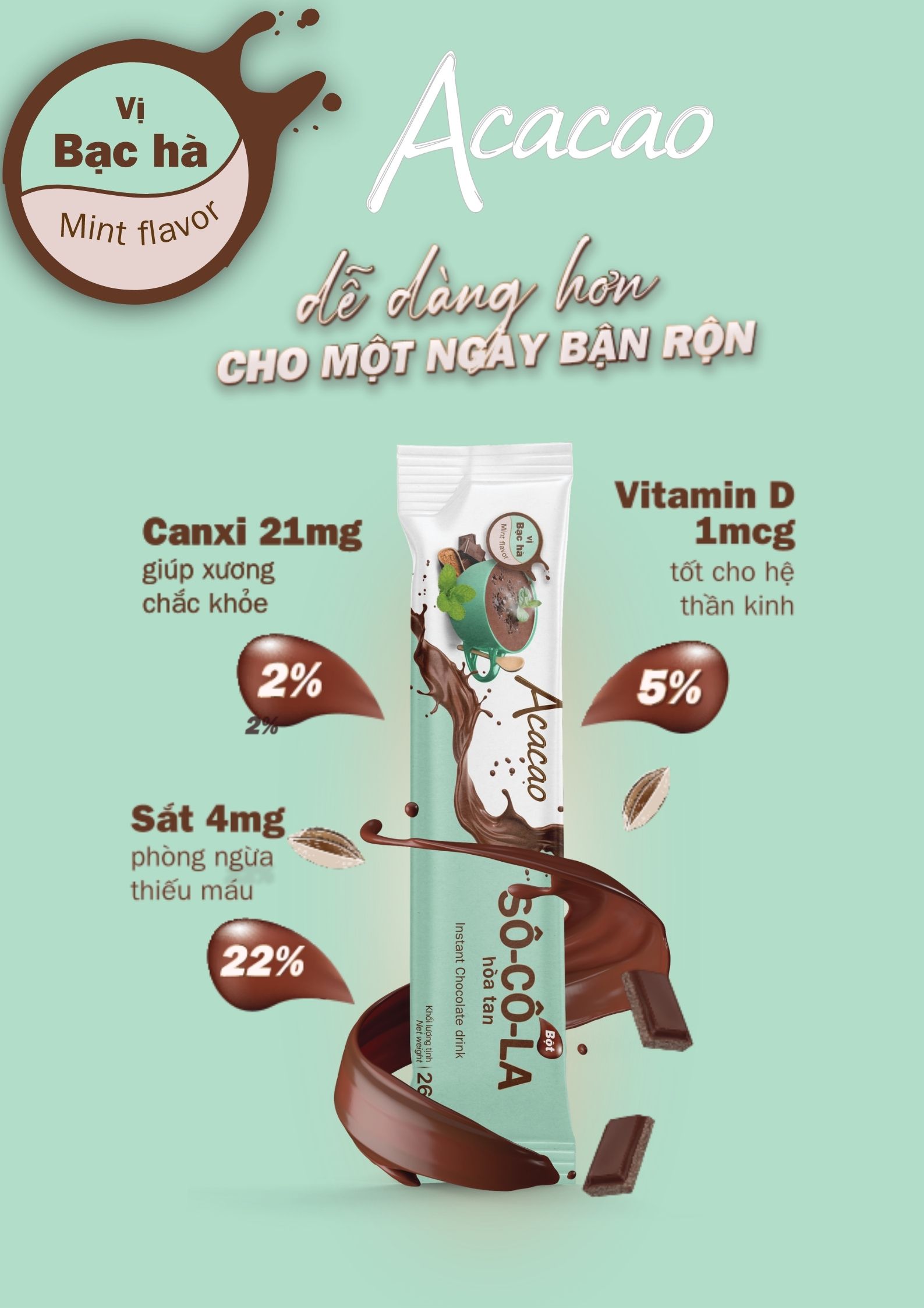 Combo 3 hộp bột Sô Cô La dinh dưỡng VỊ BẠC HÀ, SỮA DỪA và NGUYÊN BẢN phòng ngừa thiếu máu