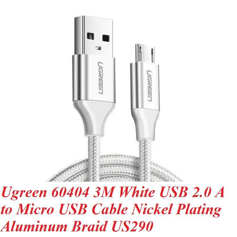 Ugreen UG60404US290TK 3M QC3.0 màu trắng đầu bọc nhôm chống nhiễu cáp Micro sang USB 2.0 sạc và truyền dữ liệu từ máy tính ra điện thoại - HÀNG CHÍNH HÃNG
