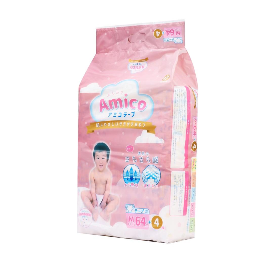 Bỉm - Tã dán Amico size M 64 + 4 miếng (Cho bé 6 - 11kg)