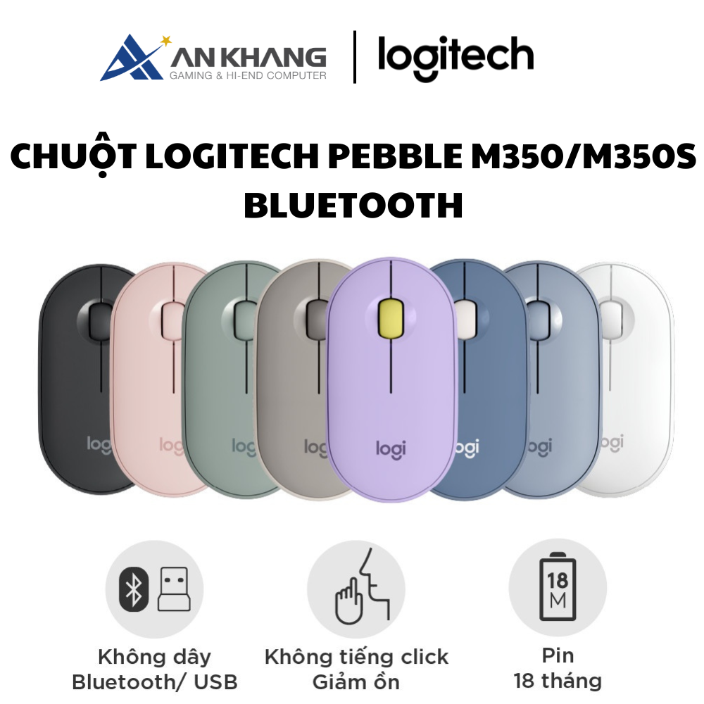 Chuột không dây Yên lặng Logitech M350 Pebble Kết nối Bluetooth / Usb, Nhỏ gọn, MacOS / PC - Hàng Chính Hãng