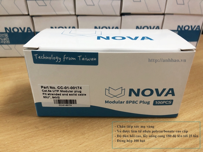 Đầu bấm mạng RJ45 cat5 NOVA CC-01-00174 chân mạ vàng cao cấp hàng nhập khẩu chính hãng