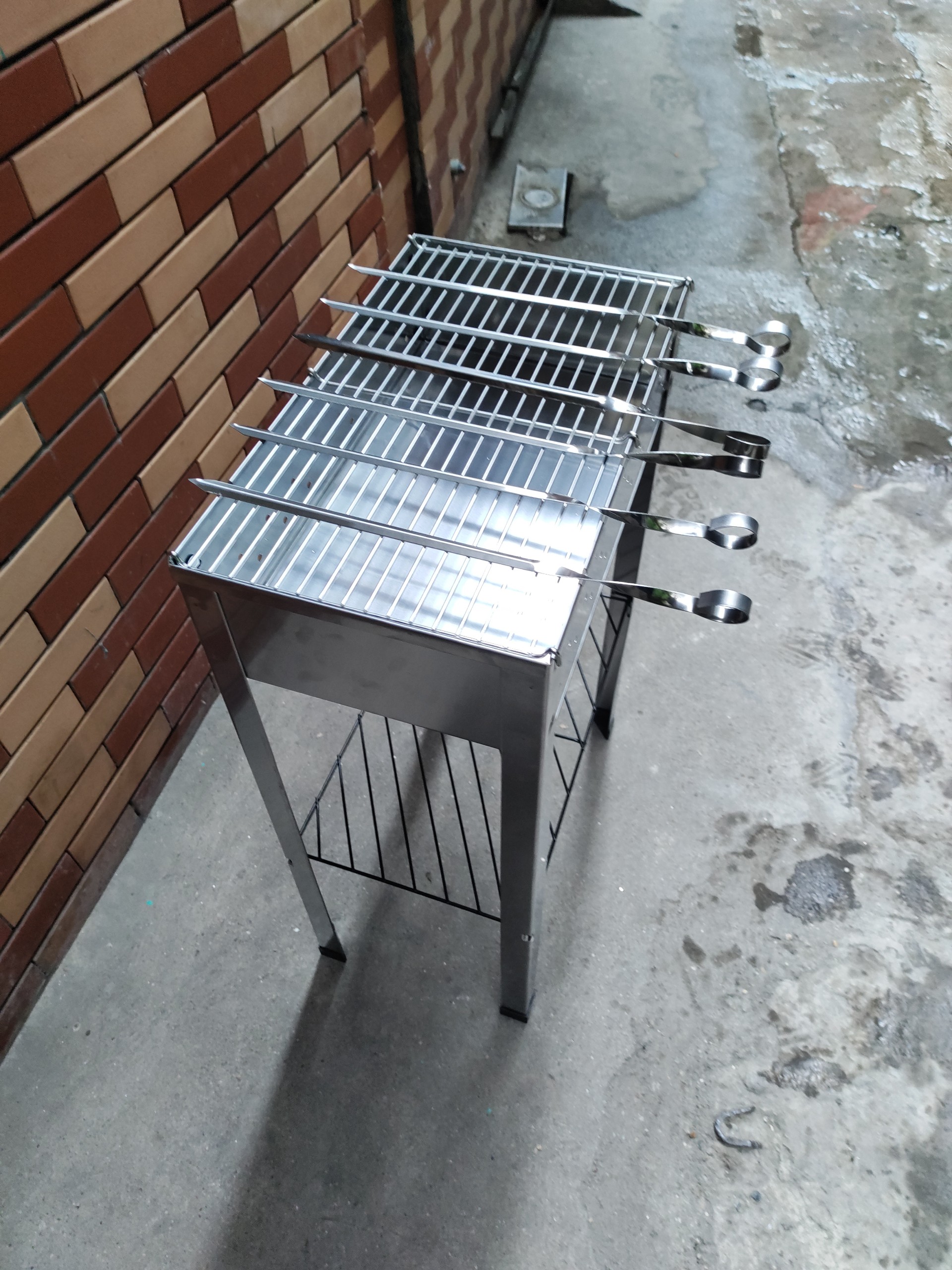 Lò nướng inox, lò nướng bbq, Bếp nướng than hoa inox hình chữ nhật du lịch, cắm trại Schaschlik grill