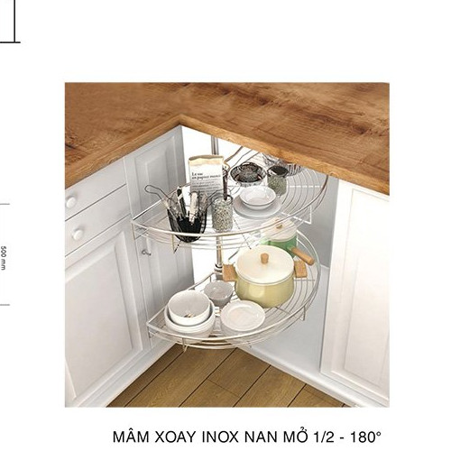 Kệ Góc Xoay 180 Độ Chính Hãng Romatek Inox SS304 Cho Góc Tủ Bếp Dưới