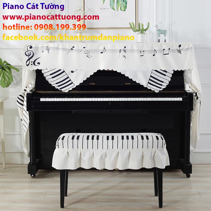 Khăn phủ đàn PIANO CÁT TƯỜNG, CTF17,khăn giúp trang trí và bảo vệ đàn tối đa, thiết kế NỐT NHẠC sinh động đáng yêu x 1 bộ