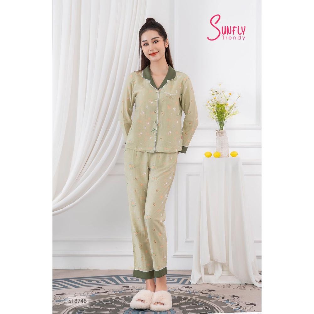 ST8748 BỘ PIJAMAS LINEN ÁO DÀI QUẦN DÀI