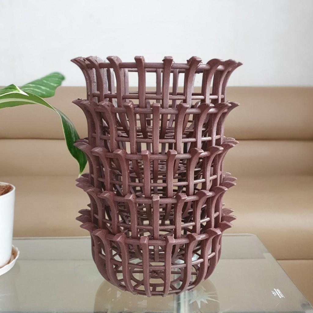 Bộ 5 chậu trồng lan bí ngô giả gỗ nâu 25x12cm