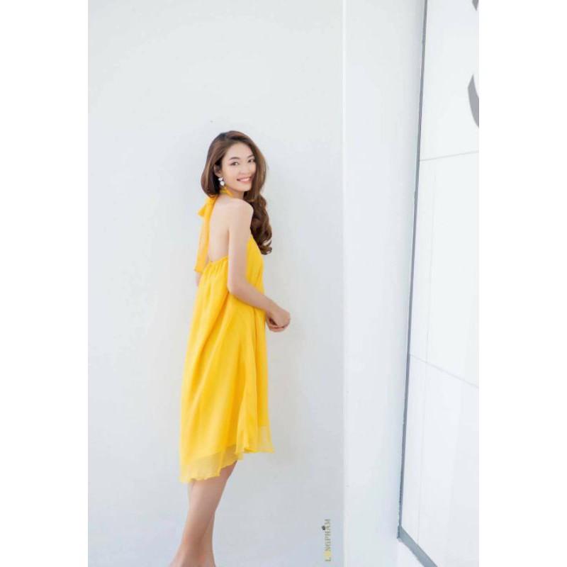 Đầm tơ mỏng , đầm yếm cột dây , đầm tơ cột nơ cổ , đầm orangza yếm