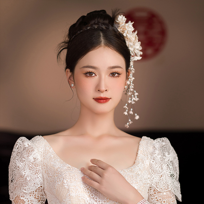 Kẹp tóc cô dâu hoa Linh lan phối ngọc, cài tóc phụ kiện cưới