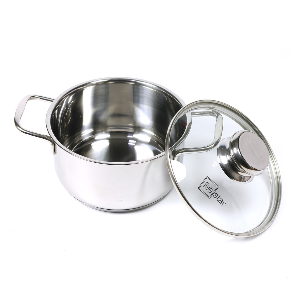 Nồi Inox 430 Fivestar Standard 3 Đáy Nắp Kính- Nồi Luộc Gà Cao Cấp Đủ Các Kích Thước- Dùng Được Các Loại Bếp- Hàng Chính Hãng