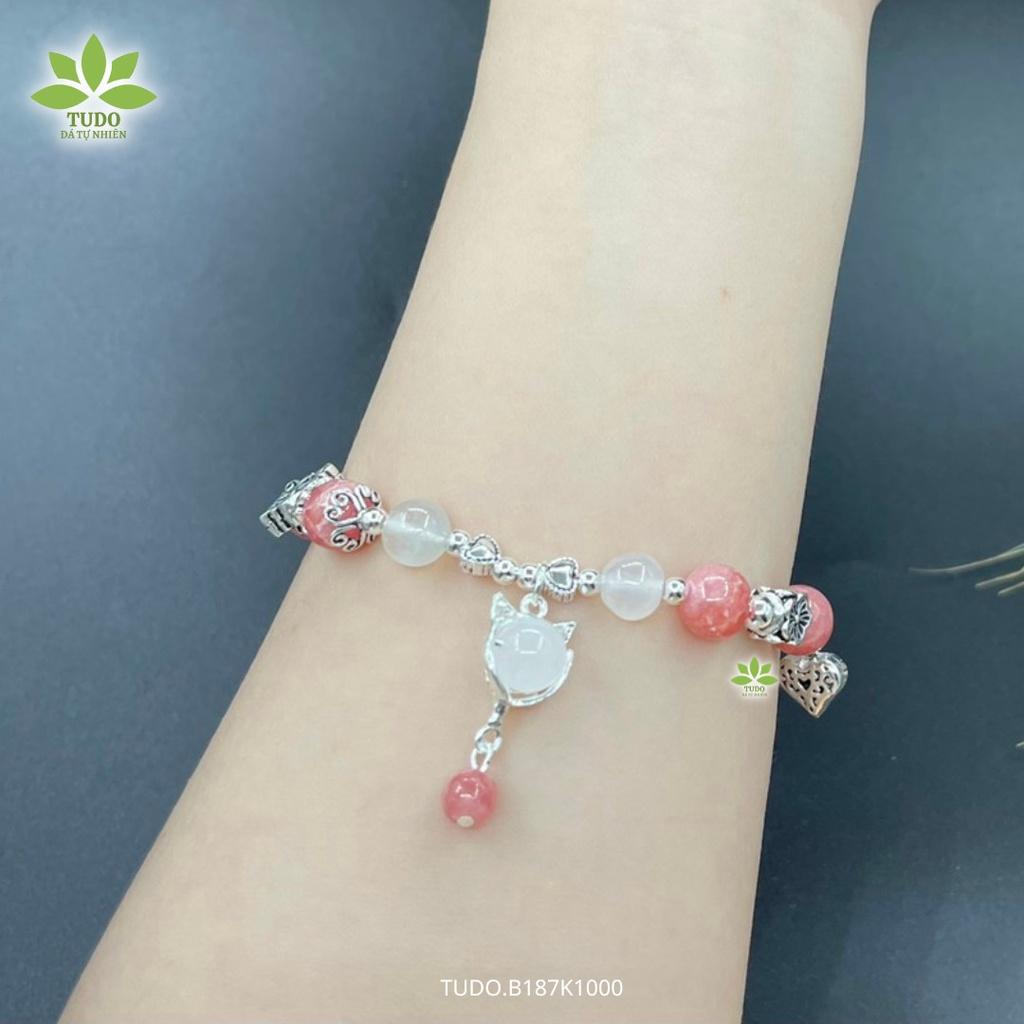 Vòng Tay Nữ Đẹp - Vòng Phong Thủy Mệnh Kim Thủy TUDO B187K1000 VCBDAOH VCBMOON hồng, trắng, Charm Bạc Cát Tường, Ốp Hoa