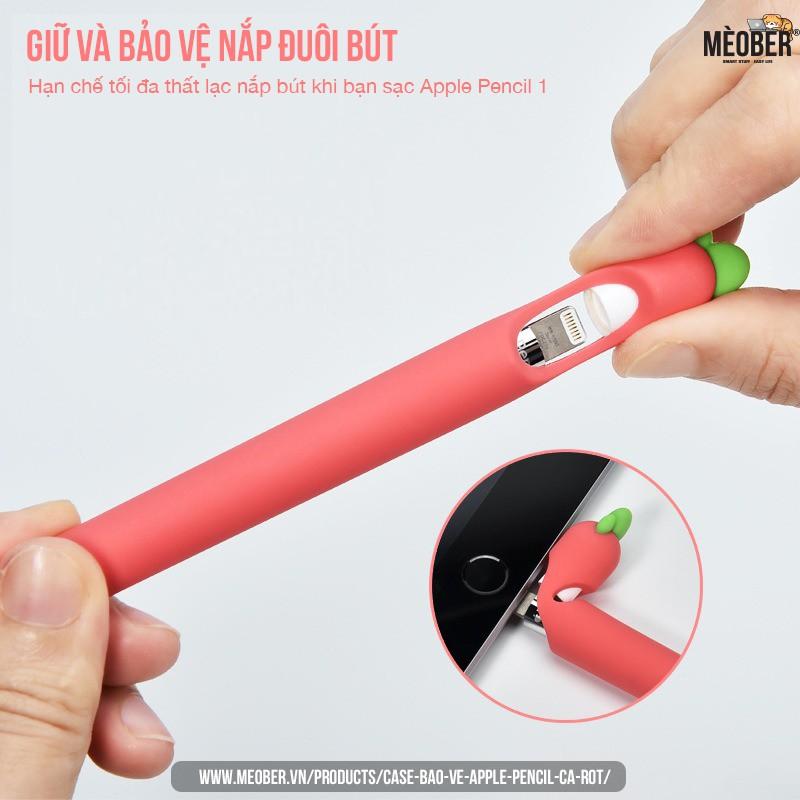 Case bảo vệ cho Apple Pencil thế hệ 1 và 2, ốp cover Apple Pencil Cà Rốt, chất liệu silicon cao cấp