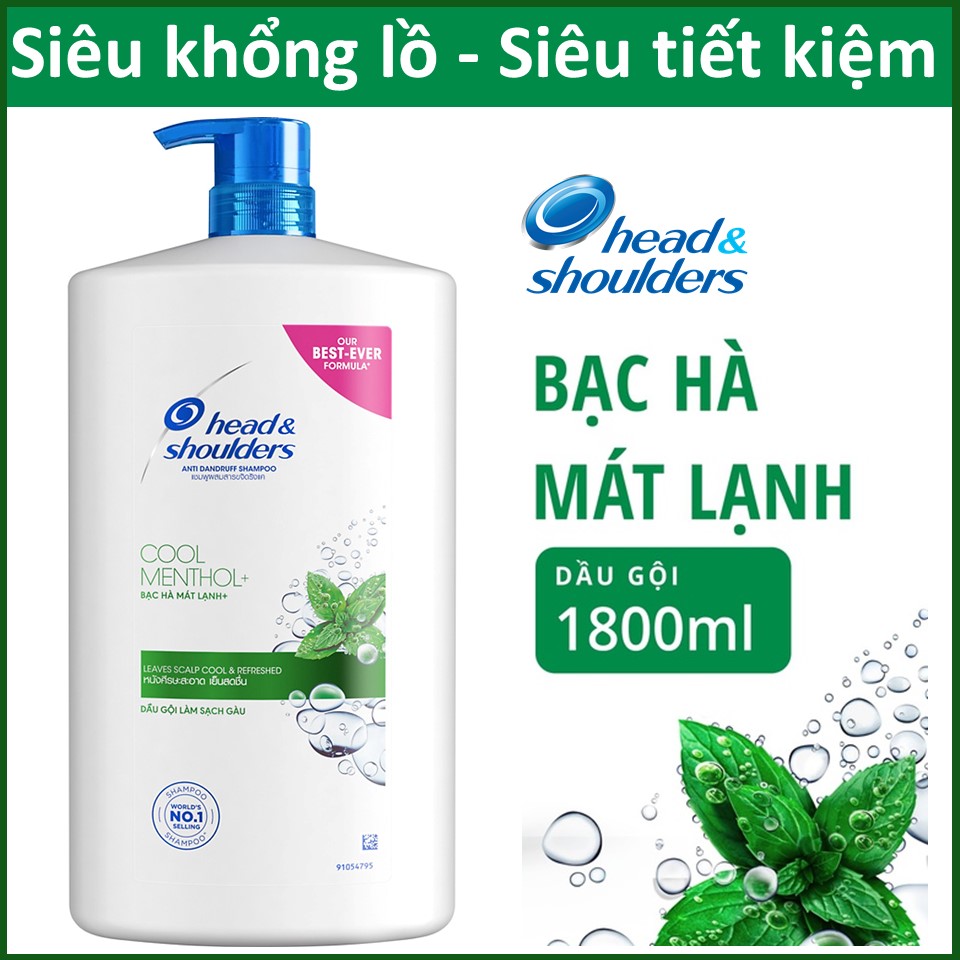 Dầu gội siêu to Head&amp;Shoulders Bạc hà 1800ml tặng kèm 20 hộp lam London