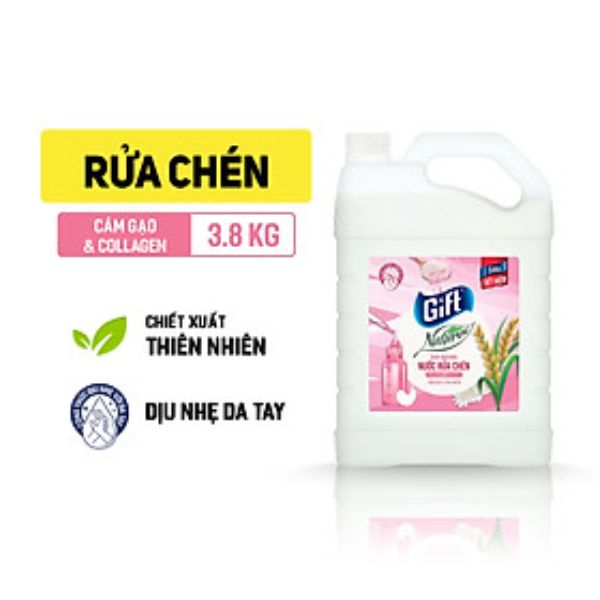 Nước rửa chén Gift Natural Cám Gạo & Collagen _ Dịu nhẹ và nuôi dưỡng da tay