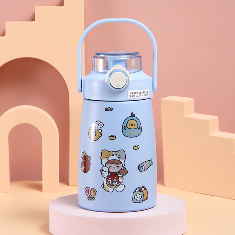 Bình Nước Giữ Nhiệt 2 Lớp 800ml Cute Kèm Ống Hút Chất Liệu Inox 304 An Toàn Tuyệt Đối Cho Người Dùng Có Khóa Chống Ngã Đổ - Hàng Chính Hãng
