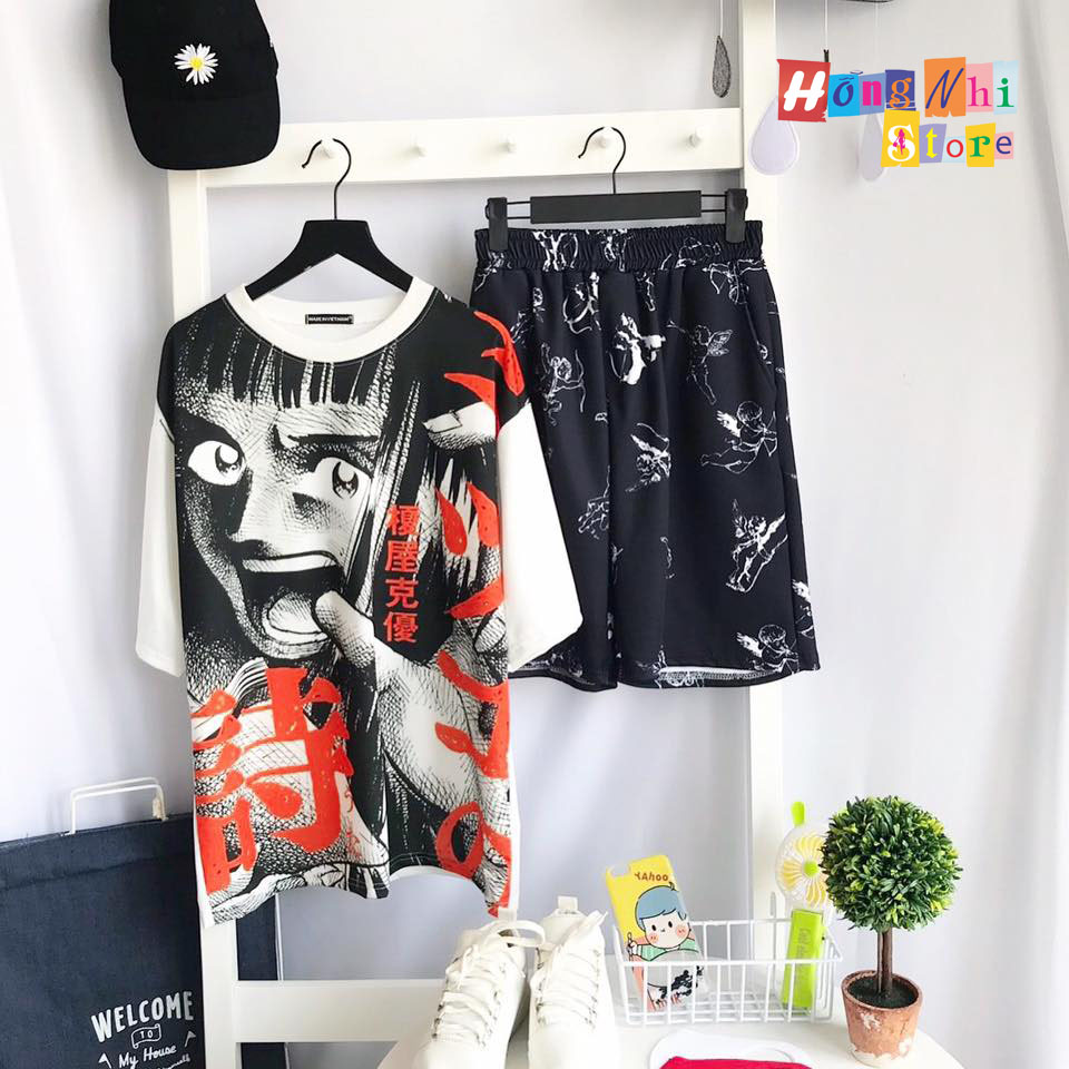 Quần Short Cartoon Unisex Màu Đen - Quần Đùi Hoạt Hình Siêu Cute - MM