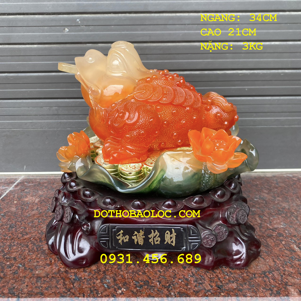 Thiềm thừ phong thủy màu vàng Cao 21cm – Cóc ba chân