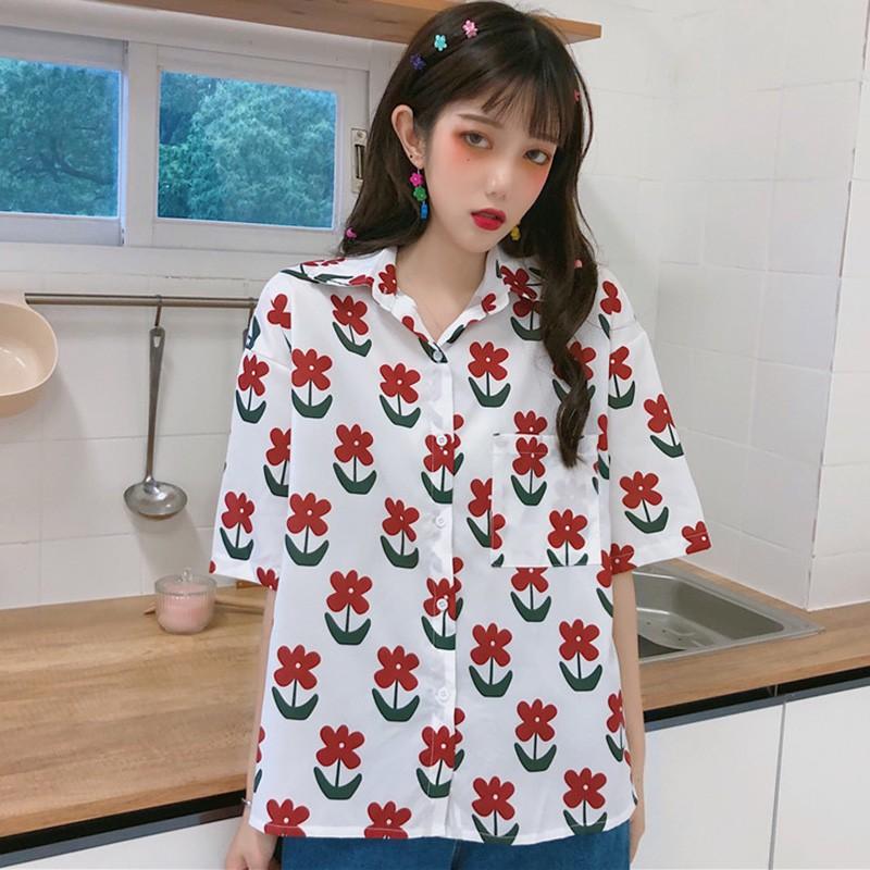Áo nữ ngắn tay in hoa phong cách vintage