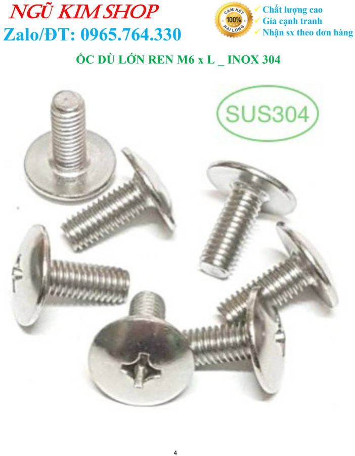 ỐC DÙ LỚN GẮN DÀN ÁO XE MÁY_ ỐC DÙ 6Ly CHUẨN INOX304