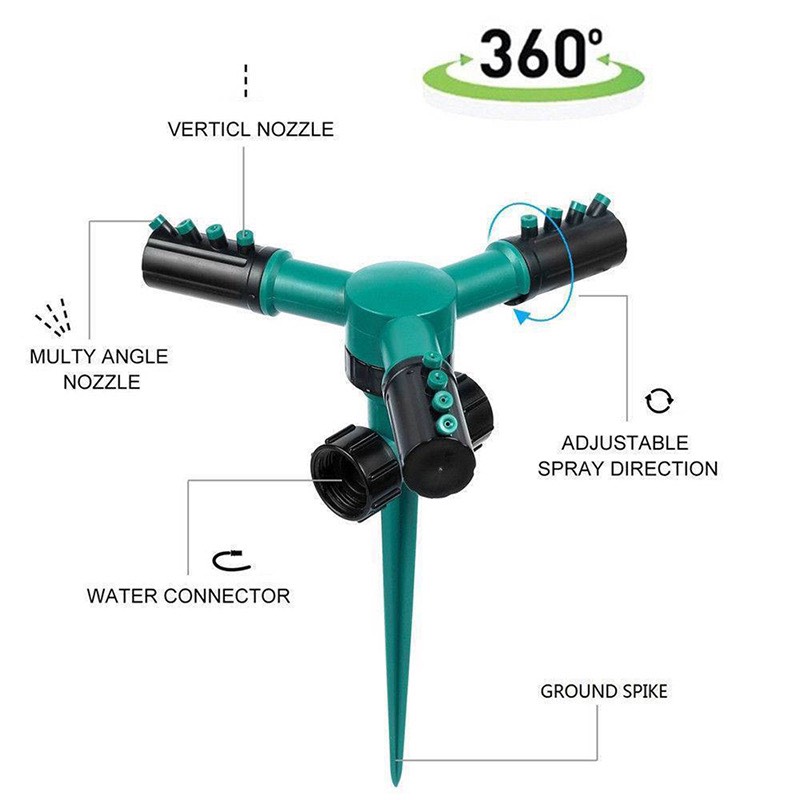 Đầu Tưới 3 Cánh Xoay 360° Có Chân Cắm, Vòi Phun 3 Cánh 360 độ Tiện Lợi và Hiệu Quả