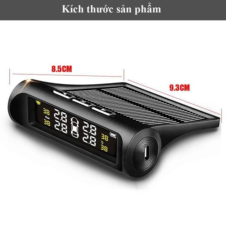  Cảm Biến Áp Suất Lốp Ô Tô Van Ngoài/Van Trong Không Dây Năng Lượng Mặt Trời Cao Cấp + Combo 5 Viên Sủi Rửa Kính