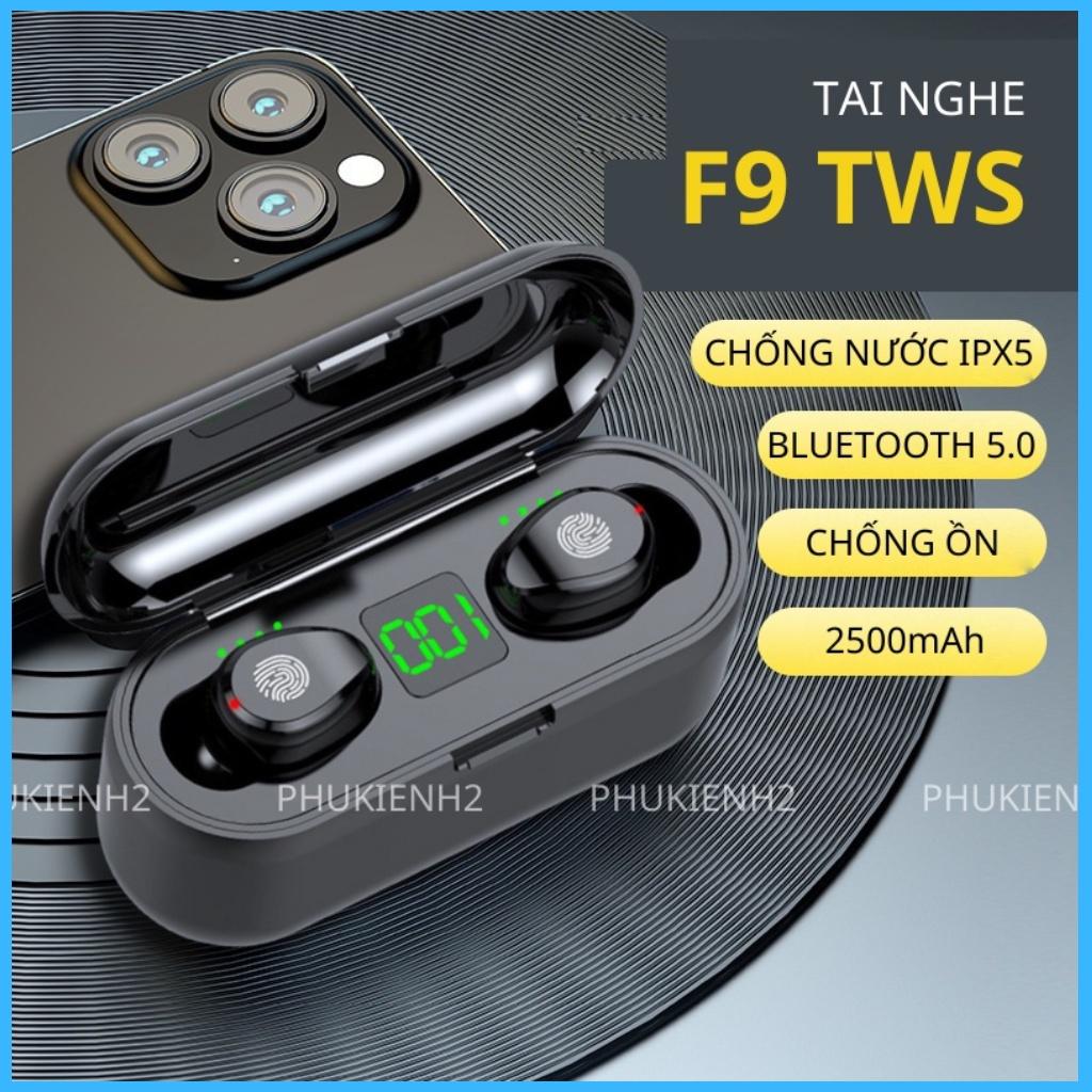 Tai nghe Bluetooth AMOI F9 TWS 5.0 bản QUỐC TẾ không dây cảm ứng chống nước IPX5, chống ồn tích hợp sạc dự phòng 2500mAh