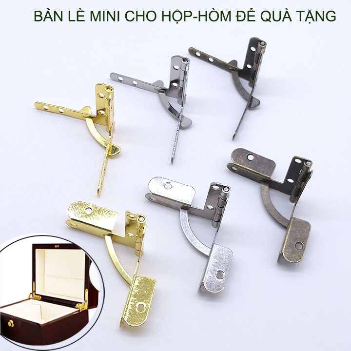 Bộ 4 bản lề chữ thất mini cho hộp để quà tặng, bằng thép mạ chống gỉ, nhiều loại cho khách tùy chọn