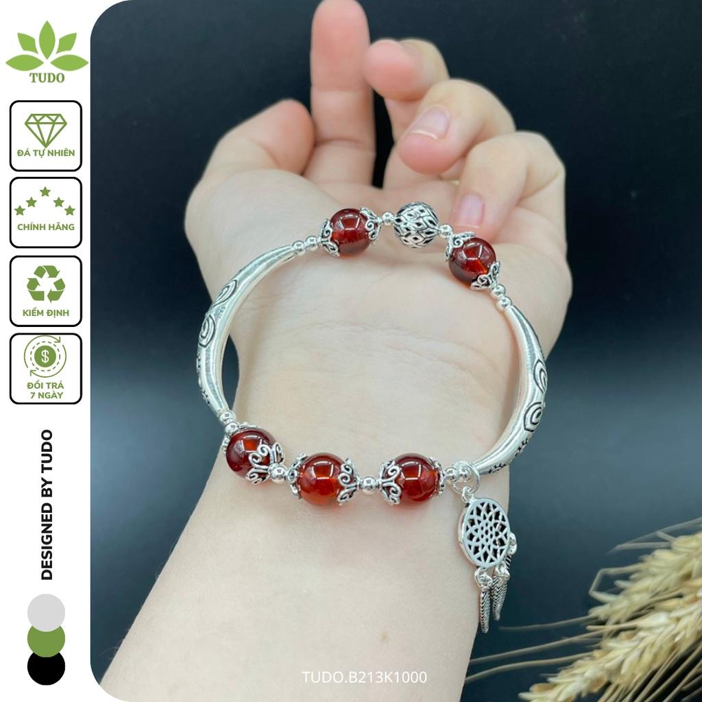 Vòng Tay Bạc Nữ Charm Bạc Dreamcatcher mix Hồng Lựu Đỏ TUDO B213K1000 cho Mệnh Hỏa Thổ